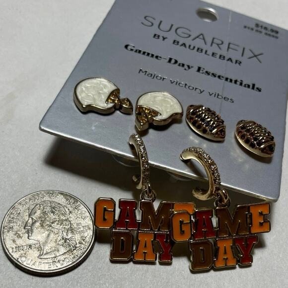 NWT Sugarfix Bauble Bar Game Day Football Set of 3 Pair Earrings Nickel-free - Picture 6 of 6